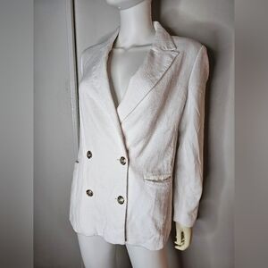Womens Banana Republic All White Blazer Size 6 Double Breasted Cotton & Linen